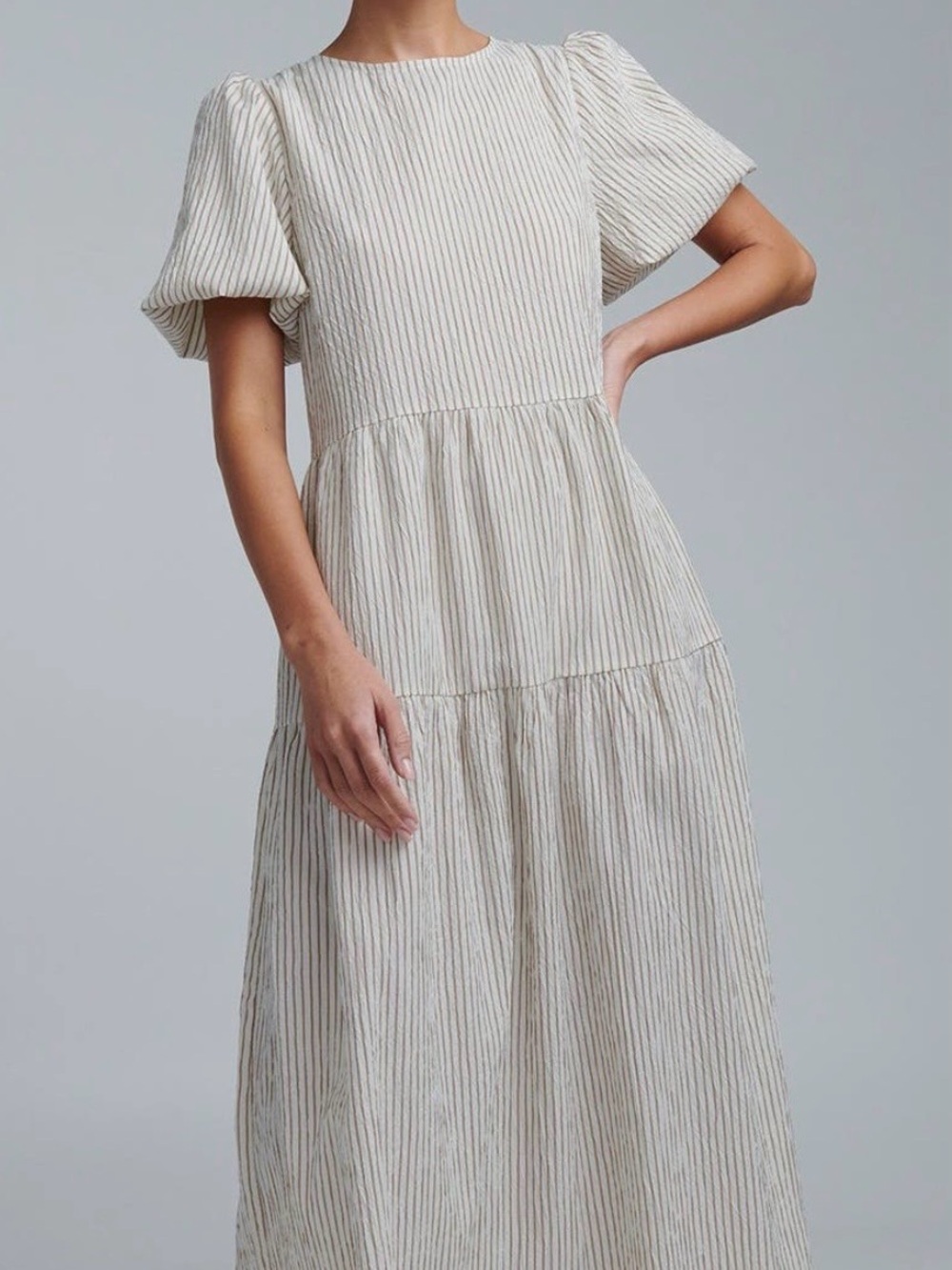 ST MRLO Sitia Striped Tiered Midi Dress - Like New Size 12